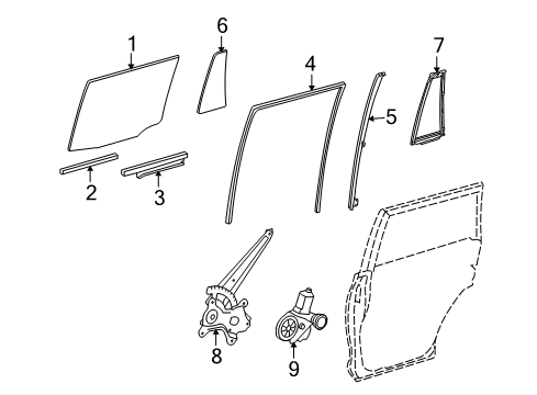 2012 Lexus GX460 Rear Door Run, Rear Door Glass Diagram for 68152-60060