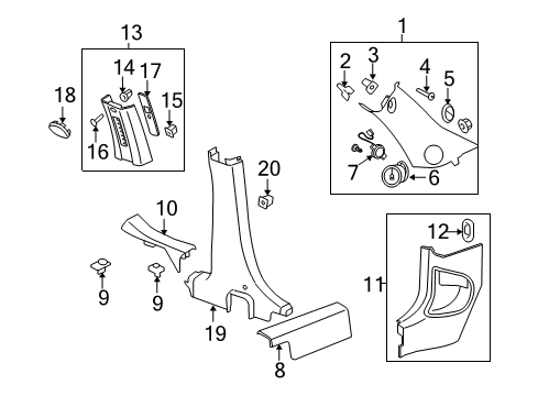 2008 Chevrolet HHR Interior Trim - Pillars, Rocker & Floor Weatherstrip Pillar Trim Retainer Diagram for 11609650