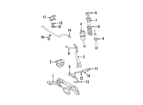 2001 Lexus LS430 Front Suspension Components, Lower Control Arm, Upper Control Arm, Ride Control, Stabilizer Bar Spring, Coil, Front Diagram for 48131-50120
