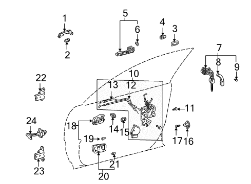 2005 Toyota Highlander Front Door Plug, Door Inside Handle Bezel Diagram for 69284-30040-A1