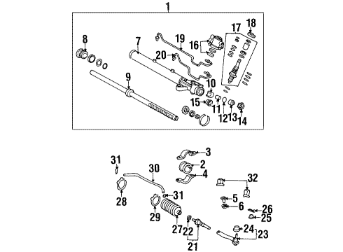 1999 Honda Prelude Steering Column & Wheel, Steering Gear & Linkage Bush, Steering Gear Box Mounting Diagram for 53685-SL5-000