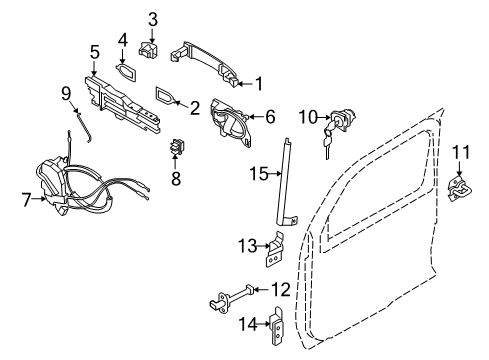 2009 Nissan Cube Front Door Back Door Handle Grip Assembly Diagram for 80640-1FC5A