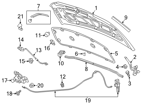 2017 Chevrolet Sonic Hood & Components Support Rod Pivot Diagram for 96895448