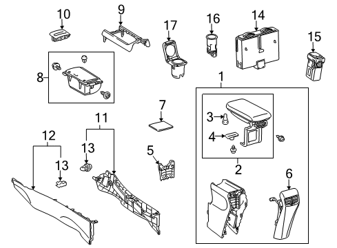 2012 Lexus HS250h Center Console Lock Sub-Assembly, Console Diagram for 58908-75040