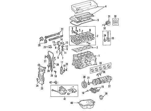 Diagram for 2009 Scion xB Engine Parts, Mounts, Cylinder Head & Valves, Camshaft & Timing, Oil Pan, Oil Pump, Balance Shafts, Crankshaft & Bearings, Pistons, Rings & Bearings 