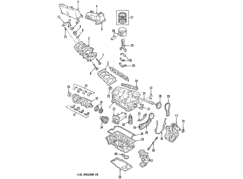 2009 Ford Explorer Sport Trac Engine Parts, Mounts, Cylinder Head & Valves, Camshaft & Timing, Oil Cooler, Oil Pan, Oil Pump, Balance Shafts, Crankshaft & Bearings, Pistons, Rings & Bearings Bearing Set Diagram for 9U3Z-6D309-B