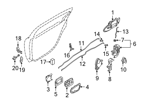 2002 Infiniti I35 Rear Door Handle Assembly-Rear Door Outside, LH Diagram for 82607-3Y175