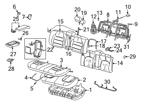 2004 Cadillac DeVille Rear Seat Components PAD Diagram for 88950686