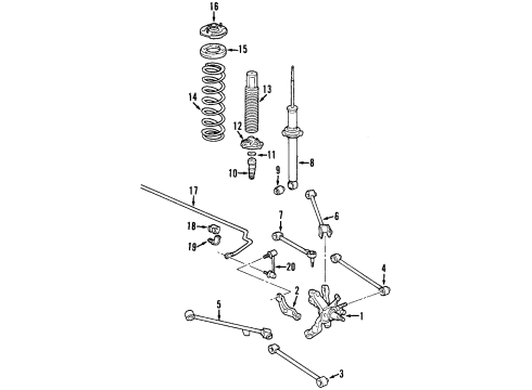 1999 Honda Accord Rear Suspension Components, Lower Control Arm, Upper Control Arm, Stabilizer Bar Bearing Assembly, Rear Hub Unit Diagram for 42200-S84-C01