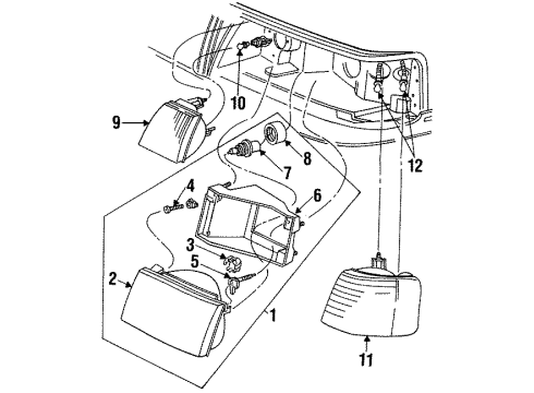 1988 Lincoln Continental Headlamp Components, Park & Side Marker Lamps Side Marker Lamp Diagram for E8OY-15A201-C