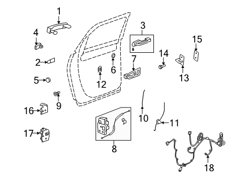 2008 Buick Enclave Rear Door - Lock & Hardware Lock Rod Diagram for 25809889