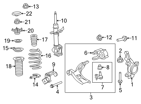 2012 Honda CR-V Front Suspension Components, Lower Control Arm, Stabilizer Bar Bracket Complete, Compliance Diagram for 51395-T0A-A01