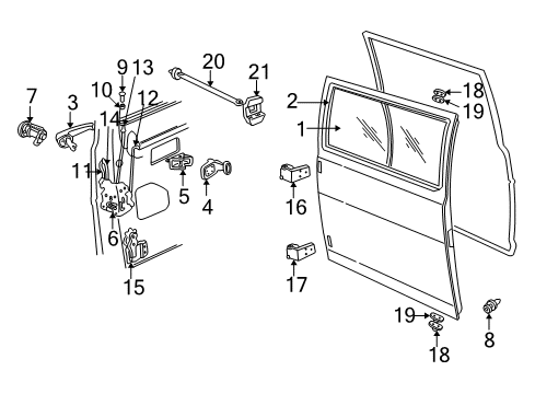 2000 Dodge Ram 2500 Van Rear Loading Door Glass & Hardware Handle-Exterior Door Diagram for 55359037AA