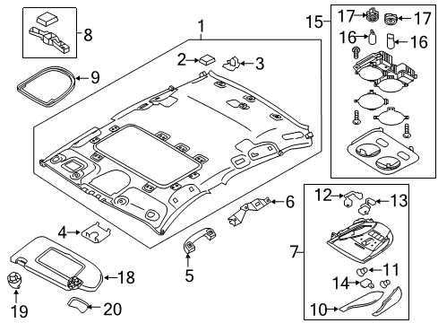 2019 Infiniti Q70L Interior Trim - Roof Bulb Diagram for 26447-1PN0A