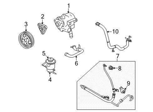 2010 Ford Mustang P/S Pump & Hoses, Steering Gear & Linkage Power Steering Suction Hose Diagram for 8R3Z-3691-A