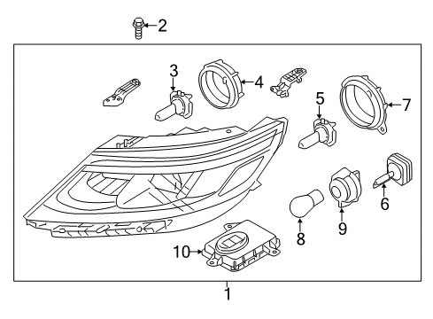 2014 Kia Sorento Headlamps Passenger Side Headlight Assembly Diagram for 921021U500