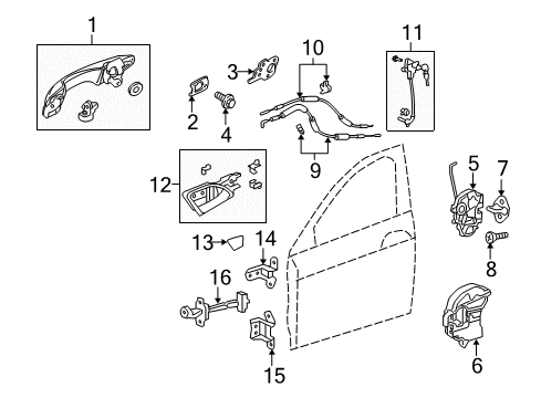 2012 Honda Crosstour Front Door Handle Assembly, Left Front Door (Outer) Diagram for 72180-TP6-A01