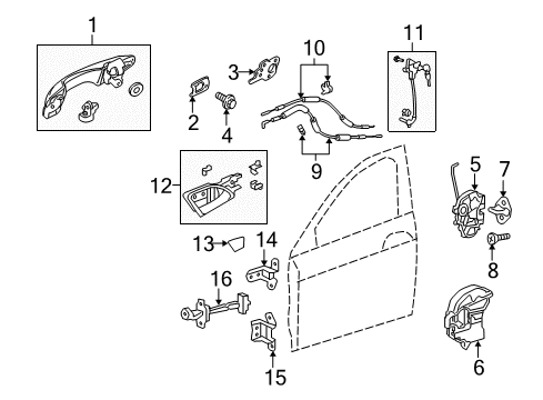 2012 Honda Crosstour Front Door Handle Assembly, Left Front Door (Outer) (Crystal Black Pearl) Diagram for 72180-TY4-A41ZD