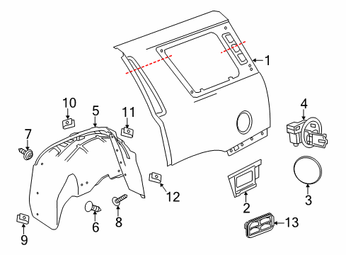 2015 Chevrolet Tahoe Quarter Panel & Components Fuel Door Diagram for 22796502