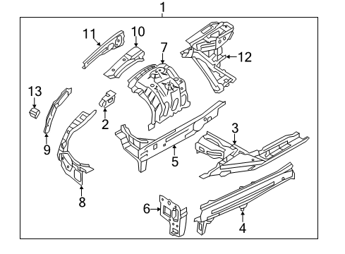 2017 Genesis G80 Structural Components & Rails Member Assembly-Front Side Outer, RH Diagram for 64641-B1000