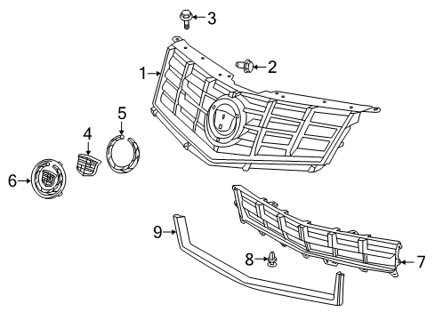 2014 Cadillac SRX Grille & Components Upper Grille Diagram for 22738992
