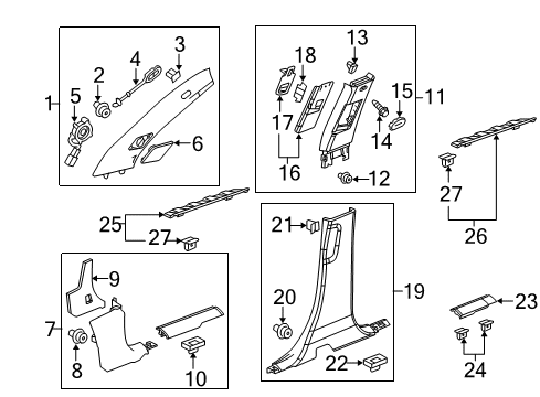 2013 GMC Terrain Interior Trim - Pillars, Rocker & Floor Weatherstrip Pillar Trim Retainer Diagram for 11570575