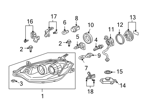 2007 Acura RDX Bulbs Driver Side Headlight Diagram for 33151-STK-A01