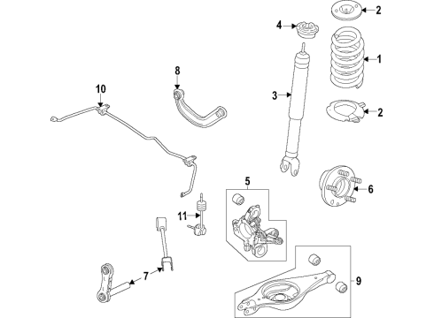 2020 Ford Explorer Rear Suspension Components, Lower Control Arm, Upper Control Arm, Ride Control, Stabilizer Bar Spring Insulator Diagram for LB5Z-5586-A