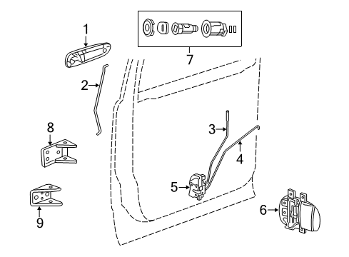 2009 Chrysler Aspen Front Door - Lock & Hardware Handle-Inside Release Diagram for 1MG651DBAA