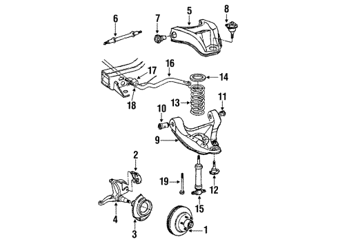 1988 Chevrolet S10 Blazer Front Suspension Components, Drive Axles, Lower Control Arm, Upper Control Arm, Stabilizer Bar, Torsion Bar Front Shock Absorber Assembly Diagram for 22064063