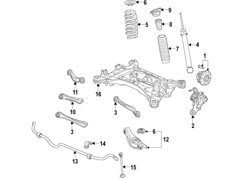 2020 Acura RDX Rear Suspension Components, Lower Control Arm, Upper Control Arm, Stabilizer Bar Rubber Spg, Rear Mt Diagram for 52402-TJB-A03