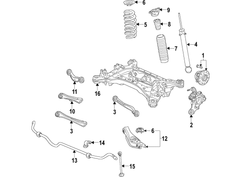 2020 Acura RDX Rear Suspension Components, Lower Control Arm, Upper Control Arm, Stabilizer Bar Damper Unit, Right Rear Diagram for 52611-TJB-A51