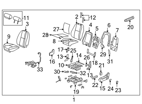 2014 GMC Yukon Front Seat Components Guide Asm-Front Seat Back Head Restraint Adjust Rod *Cocoa Diagram for 20912682