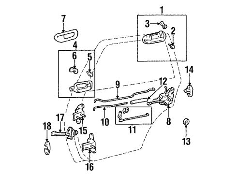 1996 Toyota Avalon Rear Door - Lock & Hardware Control Rod Diagram for 69713-07010