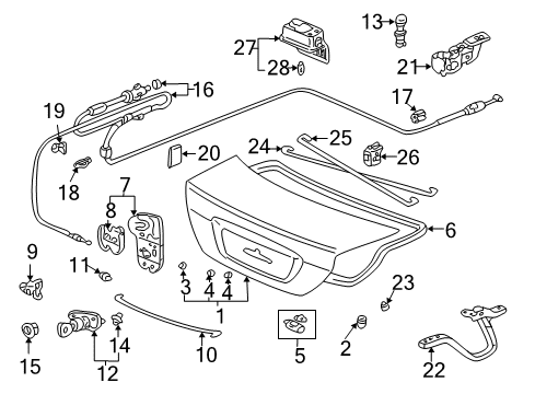 2001 Honda Civic Trunk Weatherstrip, Trunk Lid Diagram for 74865-S5P-A00