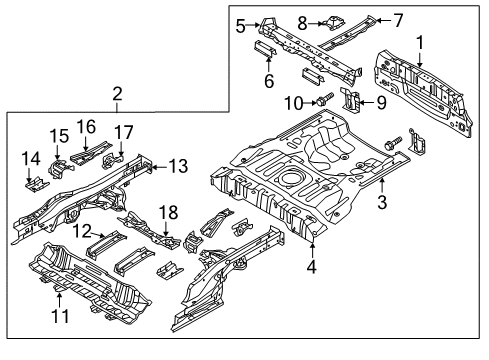 2018 Kia Soul Rear Body Panel, Floor & Rails Bracket, RH Diagram for 65568B2000