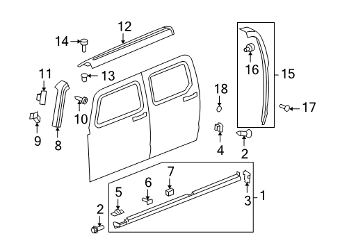 2010 Hummer H3T Exterior Trim - Cab Outer Molding Retainer Diagram for 11589262