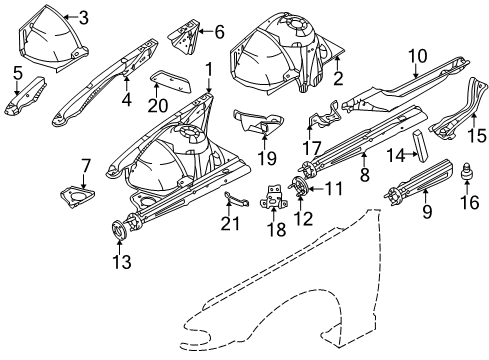 1998 BMW 740iL Inner Structure & Rails - Fender Support For Shock Absorber, Exterior Diagram for 41118125273