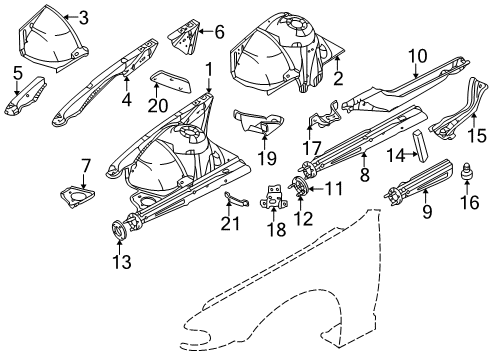 1998 BMW 740iL Inner Structure & Rails - Fender Bracket Acceleration Sensor Diagram for 41148116394