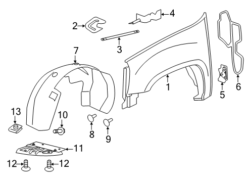 2011 GMC Sierra 2500 HD Fender & Components Rear Insulator Diagram for 20906466