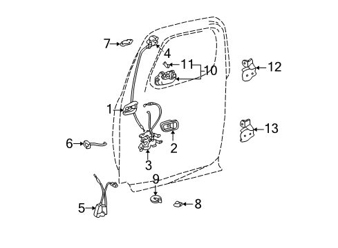 2001 Toyota Tundra Rear Door - Lock & Hardware Handle, Inside Diagram for 69207-0C010-B0