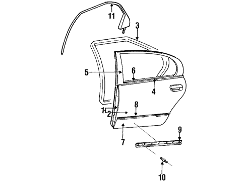 1993 Chrysler Concorde Rear Door & Components, Exterior Trim WEATHERSTRIP-Rear DOOR/BODY Side Diagram for 4696874AB