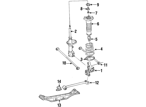 1996 Geo Prizm Rear Suspension Components, Stabilizer Bar Rear Suspension Trailing Arm Diagram for 94857940