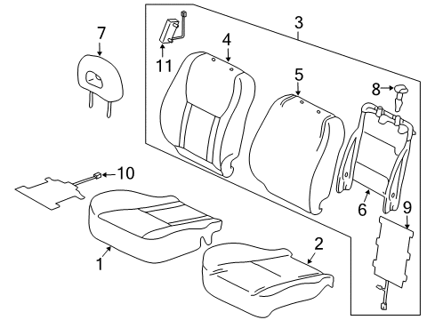 2001 Toyota RAV4 Front Seat Components Seat Cushion Pad Diagram for 71052-42010
