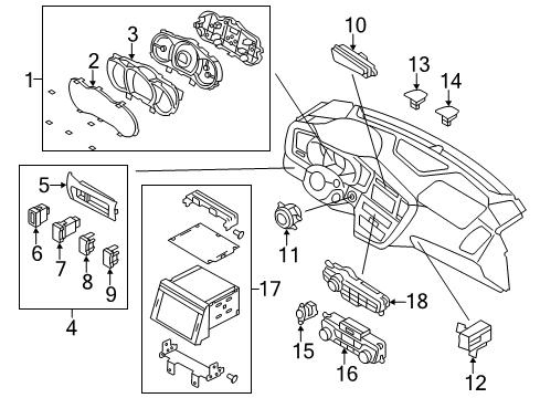 2012 Kia Optima Cluster & Switches, Instrument Panel Bezel-Lower Crash Pad Switch Mounting Diagram for 933102T00087