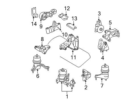 2013 Toyota Sienna Engine & Trans Mounting Torque Strut Diagram for 12363-0P101