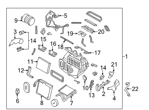 2014 Nissan Rogue Blower Motor & Fan EVAPORATOR Assembly Front Diagram for 27280-4BU1E