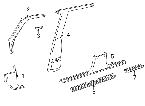 1995 Ford Explorer Interior Trim - Pillars, Rocker & Floor Cowl Trim Diagram for F5TZ7802345AAZ