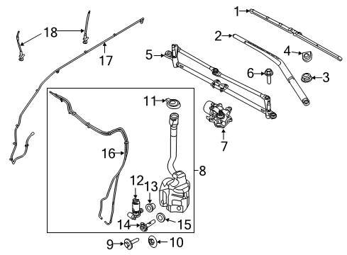 2012 Ford Explorer Windshield - Wiper & Washer Components Upper Hose Diagram for BB5Z-17A605-A