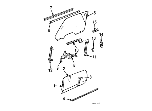 1984 GMC Caballero Door & Components, Glass & Hardware, Lock & Hardware Molding, Front Side Door Edge Guard Diagram for 20060935